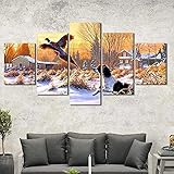 IKLOP Bilder Abstrakt 5 Teilig Wandbild Wandbilder XXL Wanddekor Design Wand Bild Springer Spaniel Hund Fasan Wandkunst Malerei Modulare Poster Drucken Moderne Wohnzimmer Wohnk