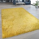 Paco Home Hochflor Wohnzimmer Teppich Waschbar Shaggy Flokati Optik Einfarbig In Gelb, Grösse:120x160