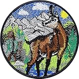 GAMS am Berg Aufnäher Gamswild Patch Steinbock Berggams in Natur Aufkleber Gesticktes Bügelbild Jäger Aufbügler Jagdabzeichen Jagd Naturfreunde Stickerei Bügelflicken Applikation Abzeichen 80x80