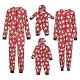 Weihnachten Schlafanzug Familie Hoodie Jumpsuit Family Pyjamas Set Zipper Up One Piece Overall Nachtwäsche mit Hirsche Aufdruck Weihnachts Einteiler Kostüm Schlafanzüge Hausanzug