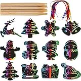 Johiux 60 Stück Weihnachten Kratzbilder Set für Kinder, Kratzpapier Set ，mädchen geschenke ， Kratzbilder Set Weihnachtsdeko Regenbogen Kratzpapier zum Basteln Kinder Scratch Pap