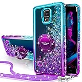 Silverback Galaxy Note 4 Hülle, bewegliche Flüssigkeit, holografische Glitzer-Hülle mit Ständer, Bling Diamant Strass Bumper W/Ring Slim Samsung Galaxy Note 4 Hülle für Mädchen Frauen L