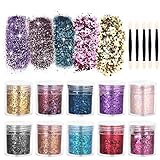 DazSpirit Glitzer Für Gesicht Körper Glitzer, Nägel Glitzer Sequin Chunky Make Up Glitter Set Kosmetik für Haar Art Dekorative Augen Lippen Haare Körper Party Halloween Weihnachten (10)