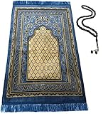 BAYKUL Muslimischer Gebetsteppich, islamischer türkischer Samtteppich, tolles Ramadan-Geschenk, Janamaz-Gebetsmatte, für Damen und Herren, Islamteppich, Gebetsperlen, 99 (V-Türkis)