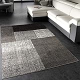 Paco Home Designer Teppich Modern Kariert Kurzflor Design Meliert In Grau Creme Braun, Grösse:140x200