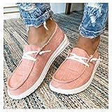 XXXZZL Damen Segelschuhe Damen Classic Espadrilles Mokassin Slipper weiche Bequeme Bootsschuhe Slip-on Flache Freizeitschuhe Halbschuhe,Rosa,37EU
