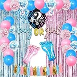 SKYIOL Gender Reveal Party Dekoration Geschlecht Verkünden Luftballons Baby Shower Deko Set mit XXL Boy or Girl Konfetti Ballon Rosa Blau Folienballon Latex Helium Ballons Quaste Regenvorhang