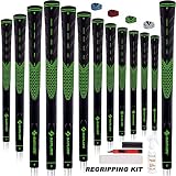 SAPLIZE Golfgriffe 13er-Set mit komplettem Regripping-Kit, Midsize, Golfschlägergriffe aus Gummi, Grü