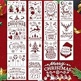 TAROME 16Stk Schablonen Weihnachten Groß Spray Zeichenschablonen Kunststoff Malschablonen Weihnachtsmann Schneeflocken Stanzschablone Weihnachtendeko für Fenster DIY Geschenkkarten Tür (17.8x26cm)