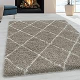 Ayyildiz Wunderschöne Shaggy Hochflor Langflor 30mm Shaggy Teppich Gemusterte Bordüre, Schadstoffgeprüft Öko Tex Standard 100, Größe:80 x 150 cm, Farbe:Beig