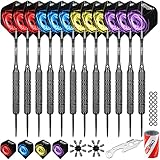 CyeeLife 12Stück 20Gramm Steel Dartpfeile mit Metallspitze,12 Alu Schäften+16 Flights+Grindstone+Tool,schw