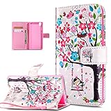 Kompatibel mit Schutzhülle Sony Xperia XA1 Hülle Handyhülle,3D Bunte Gemalte Schmetterlings Muster PU Lederhülle Flip Ständer Wallet Handy Hülle Tasche Handy Tasche Schutzhülle,Rosa Blumen Baum Vög