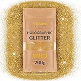 Creative Deco 200g Gold Glitzer-Pulver für Wand-Farbe | Bastel-Glitzer | 0,2mm Brokat | Holographisch Farbzusätze Glitter für Nagel-Lack & Epoxid-Harz Zusatz | Perfekt für Kunst Handwerk Schleim & DIY