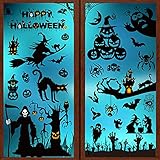 Niwicee Halloween Aufkleber Fenster Fensterbild Waterproof Sticker Dekoration Skull 10 Blätter Halloween Party Fensteraufkleber Set Vintage Sticker ,Skelette,Fledermaus,Hexen,schwarz & weiß H