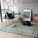 FRAAI Teppich Vintage - Wonder Grün Schwarz - 140x190cm - Kurzflor - Antik, Vintage - Klassik, Orientalisch - Wohnzimmer, Esszimmer, S