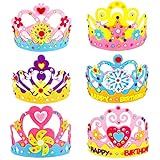 Cyleibe Geburtstagskrone Kinder, DIY Filz Partyhüte Bastelset Für Kinder ,Kreativ Prinzessin Tiara, Happy Birthday Krone Mädchen Prinzessin Geburtstagsdeko(6 Stück)