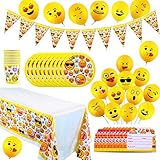 YuChiSX Emoji Party Set für Kindergeburtstag Partydekoration Emoji Geburtstagsfeier Zubehör - Pappteller, Banner, Becher/Tassen, Partytüten, Einladungskarte & Tischdecken Smiley, Emoticon Party