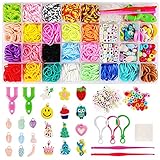 Loom Bänder Box, Loom Bänder Set Gummibänder, 2,400 Bänder, 5 Häkelnadeln, 6 Charms, 2 Weber, 100 S-Clip