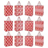 Geschenktasche für Weihnachten, 12 Stück Rot Party Favor Taschen Goodie Bags Leckereien Taschen mit Griff Wiederverwendbare Weihnachtsthema Geschenkpapiertüten für Weihnachtshochzeitsdek