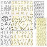 10 Blatt Glitzer-Strass-Buchstaben-Aufkleber-Set, enthält 5 Bögen Alphabet-Buchstaben-Aufkleber, 3 Bögen glitzernde Zahlen-Aufkleber und 2 Bögen Edelstein-Bordüre-Aufkleber (Silber, Gold)