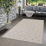 In & Outdoor Flachgewebe Sisaloptik Natur, Terrasse und Balkon, Teppich Valencia Fliesenoptik Grau in 5 Größ