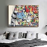 QWEWQE Wall Art Hinter Dem Vorhang Leinwand-Malerei, Street Art Banksy Graffiti Poster HD-Wandkunst Bilder und Druck, Wohnzimmer dekor Wandbilder Ungerahmt (B,30x40cm)