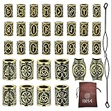 WDBAYXH 34Pcs Viking Runen Bartperlen Nordische Piraten Haarperlen Keltische Paracord Perlen Charms Lanyard Zubehör Dunkle Bronze Haarschlauch Perlen DIY Armband Anhänger Halskette Schmuck