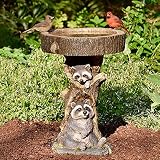 naihua Outdoor Bird Bath Bowl, Resin Pedestal Fountain Decoration for Yard, Garden w/Planter Base, Feeder, Wonderful Outside Decor, Best Choice Gift (Raccoon) (E-Wooden House) (c)