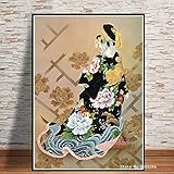 RLJHG wandbilder wohnzimmerJapanische Geisha Frau Poster und Kunstdrucke Leinwand Gemälde Bild Wandbilder ForDecor50x70cm x1 R