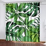 YTSDBB Blickdichte Gardinen Verdunkelungsvorhang Grün Blatt Pflanze B 110 x H 95 cm Thermovorhang Schlafzimmer Lichtundurchlässig Stoff Lärmschutzvorhang für Junge Mädchen Wohnzimmer Teenag