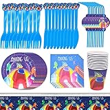Babioms Partyzubehör-Set, Teller, Becher, Messer, Gabel, Trinkhalme, Tischdecke, Serviette, Themenpartyzubehör – 10 G