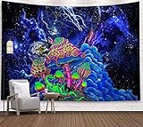 Zodight Wandteppich Psychedelic, Wandbehang Wandtuch Abstrakte Kunst Trippy Wandteppich Blau Pilz Tapestry Wall Hanging, Galaxis Tapisserie für Schlafzimmer Wohnzimmer W