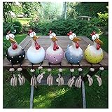 5 Stück Garten Stecker Hen Hahn Hens Vogel Edge Seater Mit Nervösen Beinen, Handgefertigte Ornament Tierfigur Garten Skulpturen, Keramik Figur Hähnchen Garten Schild, Innen Draussen Dek