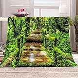 Ejiawj babydecke mädchen Grüne Holzbrückenlandschaft 120x200cm Fleecedecke weich bequem Flanell-Decke Überwurf für Bett/Couch/Sofa/Büro/Camping