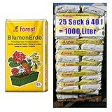 Blumenerde FOREST 25 Sack mit je 40 Liter = 1000 Liter Qualitäts Blumen- & Pflanzerde aus Bay