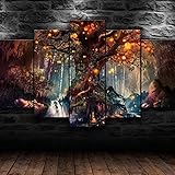 3D Leinwandbilder 5 Teile XXL Vlies Leinwand Bilder Dekoration Zauberwald-Fantasie Bild Auf Leinwand 5Tlg Bilder Mehrteilig Zum Aufhängen Mit R