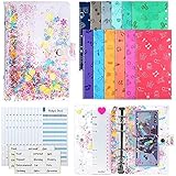 Ticarus 6 Löcher Ringbuch Ordner A6 Ringordner, Glitter Binder Abdeckung A6 PVC Binder Abdeckung Sets 2 Blatt Etiketten Aufkleber für Schule Hause Rechnung