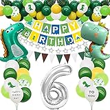 Dinosaurier Geburtstag Deko Set für Jungen 6 - Dinosaurier Luftballons Geburtstag mit Happy Birthday Banner, Folien Zahlenballon 6 für Kinder Babyparty, Jungen Geburtstagsfeier Festival Dek