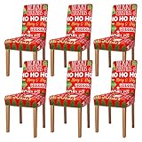 MCEAST 6-teiliges Weihnachtsstuhlhussen-Set, abnehmbar, waschbar, Weihnachtsmotiv, rote Buchstaben, Stuhlschoner, Stretch-Stuhl-Rückenbezüge für Weihnachten, Heim-Party-Dek