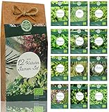 Kräuter Samen Set – 12 Sorten Bio Samen für Bio Küchenkräuter. Perfektes Kräuterset für Küche und Balkon; ideal als Geschenk für Frauen und M