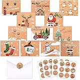 Weihnachtskarten mit Umschlägen und Aufkleber, Weihnachtskarten mit Umschlag Set, 24 Stück Grußkarten Set Weihnachten Geschenk, Klappkarten Grußkarten Blanko Senden Sie Frohe Weihnachtsgrüße, 20x12