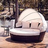 VONLUCE 5-teilige Sonneninsel mit Faltbarem Sonnendach Regencover Sonnenliege Rattanmöbel inkl. Kissen und Auflagen Gartenliege Polyrattan-Lounge Sunbed Gartenmuschel Gartenmöb