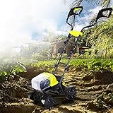 DJLOOKK 14-Zoll-Akku-Pinne/Grubber mit Rädern, Gartenrotavator-Bodenfräsen, 4 Pinnenschaufeln, 36 cm Bodenbearbeitungsbreite, 20 cm Bodenbearbeitungstiefe, kabelloser Rasen-Vertik