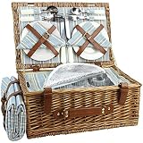 HappyPicnic Wicker Picknickkorb für 4 Personen, Willow Storage Hamper Service Geschenkset für Camping und Party im F