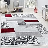 Paco Home Designer Teppich Wohnzimmer Inneneinrichtung Floral Muster Meliert Hell Grau Rot, Grösse:120x170