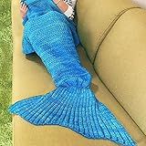 Florally Meerjungfrauendecke, Mermaid Schwanz Blanket, Meerjungfrau Häkeln Decke Sofa Schlafdecke, weiche Strick Mermaid Schwanz Schlafsack für Erwachsene oder Kinder Size 71'X35.5' (Blau)