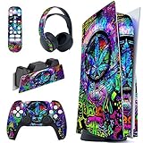 PlayVital Skin für ps5 Konsole Regular Edition,Aufkleber Vinyl-Skin Stickers Schutzfolie Folie für Playstation 5 Konsole,Controller,Ladestation, Headset,Medienfernbedienung-Farbiges B