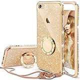 iPhone 6/6S Hülle für Mädchen, Gold Glitzer Cover mit 360 Grad Ständer und Trageband Diamant Bling Mädchen Case für Apple iPhone 6/6S - 4,7 Z