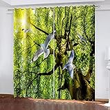 XDJQZX Gardinen Wohnzimmer Schlafzimmer Verdunklungsvorhänge 3D Grüne Bäume Sonnenschein Vögel Muster Ösenvorhang, Thermo Vorhänge Kinderzimmer Blickdicht 140X160 cm 2Er Set Fensterdek