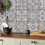 Tile Style Decals 24x Mosaik Wandfliese Aufkleber (T1Grey) für 15x15cm Fliesen 24 stück Fliesenaufkleber für Bad und Küche | Deko Fliesenfolie für Bad u. Kü